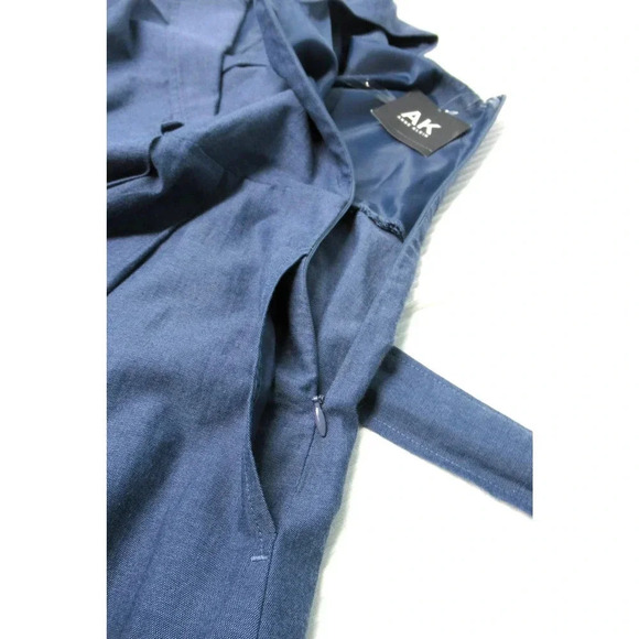 AK Anne Klein Dress Womens Indigo Blue Sleeveless Wrap Collared Lined Belted NWT - Picture 9 of 11